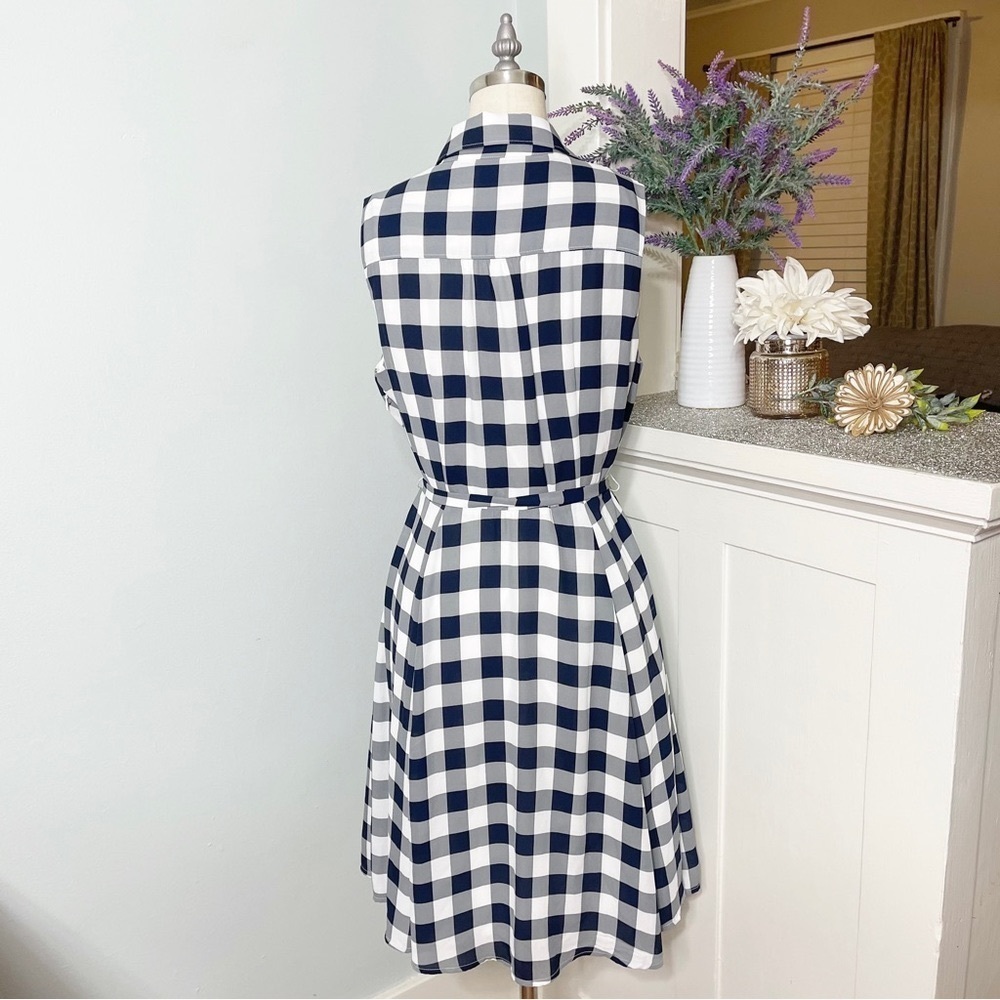 Banana Republic Gingham Plaid Shirtdress Navy Blue Gray White Dress 8 - Picture 6 of 12